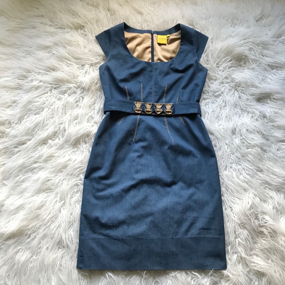 AYSHA BLUE‎ BELTED CAP SLEEVE DRESS
